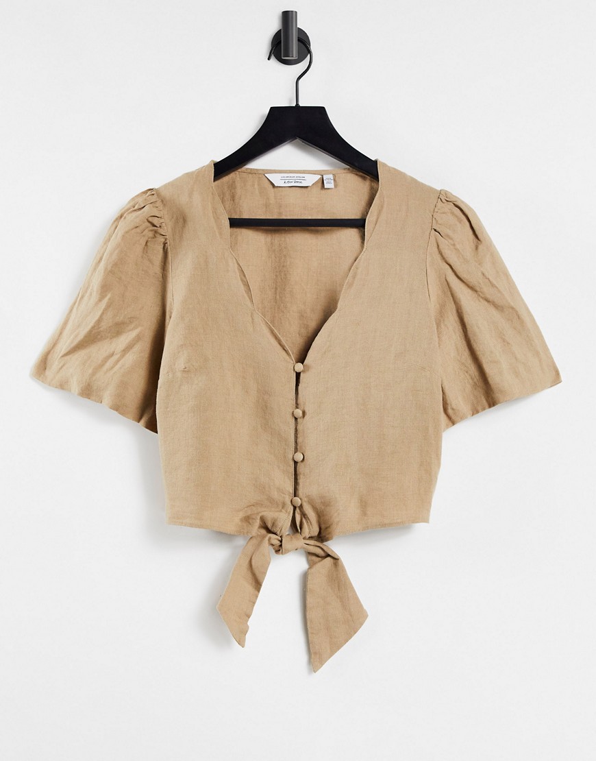 & Other Stories scallop edge tie front blouse in beige-Neutral