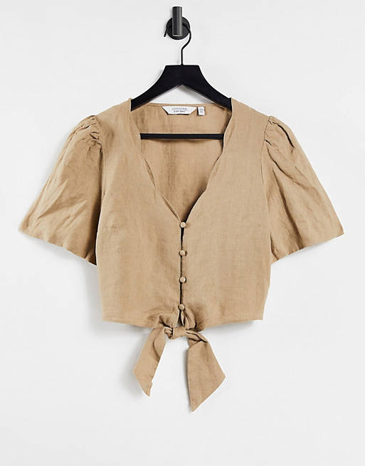 Women Shirts & Blouses/& Other Stories scallop edge tie front blouse in beige 