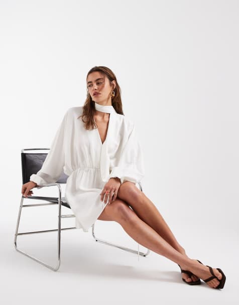 & Other Stories scarf detail wrap mini dress with linen in white - view 1