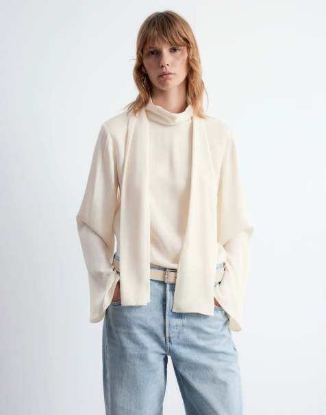 & Other Stories scarf neck blouse in light beige