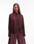 [Other Stories] & Other Stories scarf neck blouse with volume sleeves in burgundy plum-Red XS BURGUNDY PLUM