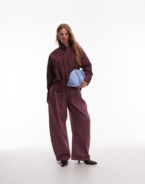 & Other Stories scarf neck blouse with volume sleeves in burgundy plum