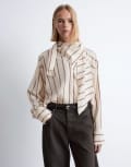 [Other Stories] & Other Stories scarf neck blouse with volume sleeves in vintage beige stripes-Multi XS BEIGE STRIPES