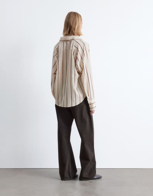 & Other Stories scarf neck blouse with volume sleeves in vintage beige stripes