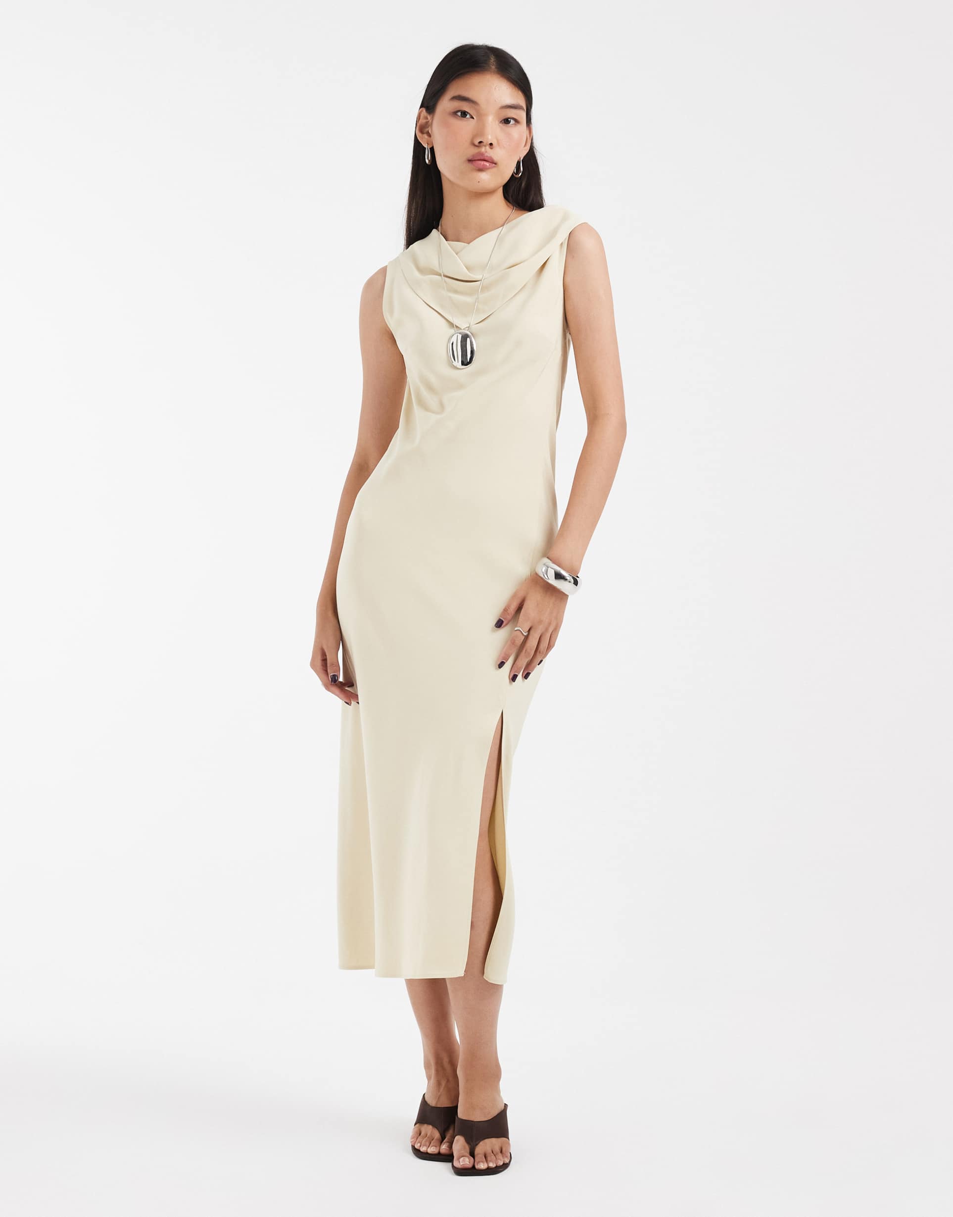 & other stories scarf neck midi dress in cream