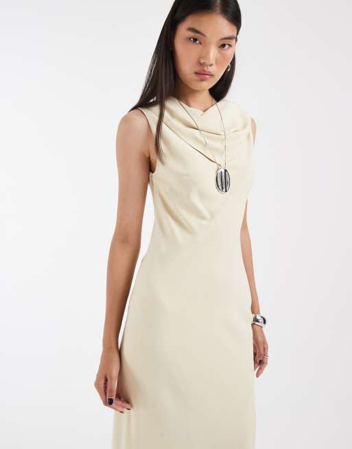 & Other Stories scarf neck midi dress in cream, 3 of 4