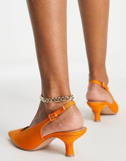 & Other Stories - Scarpe a punta in pelle arancione con tacco, 3 di 4