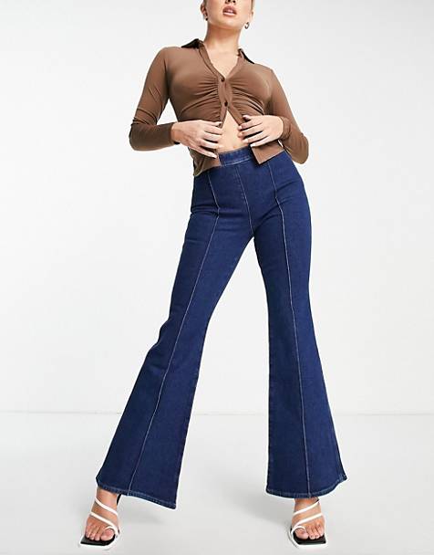 ausgestellte stretch-jeans mit hohem bund Damen Bekleidung Jeans Schlagjeans effortless kurzem schnitt und zierriss in Blau ASOS Denim Hourglass 