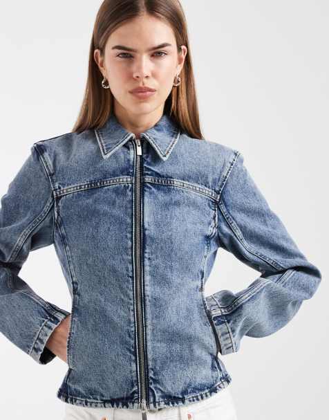 & Other Stories – Schmal geschnittene Jeansjacke in mittelblauer Waschung mit Reißverschluss - view 1