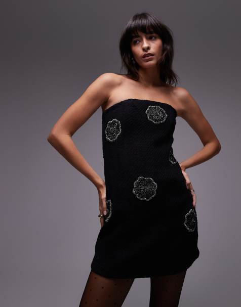 & Other Stories – Schulterfreies Minikleid in Schwarz mit Blumenverzierung - view 1