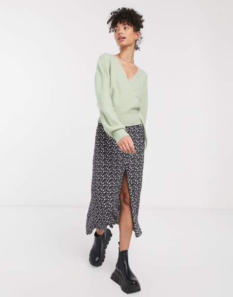 & Other Stories – Schwarzer Midirock mit Blumenmuster und geschlitzter Vorderseite