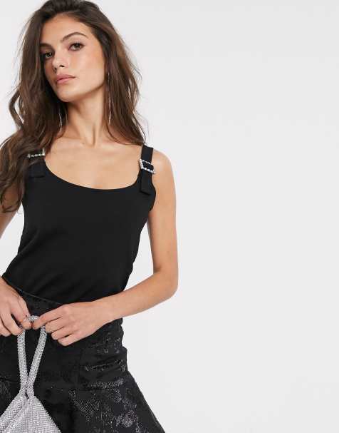 & Other Stories – Schwarzes Trägershirt mit strassverzierter Schnalle