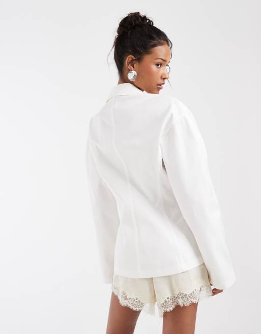 & Other Stories – Schwere, taillierte Jacke aus reiner Baumwolle in Weiß mit Knopfleiste, 4 von 4