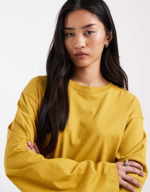 & Other Stories – Schweres, langärmliges Oversize-Shirt in leuchtendem Gelb mit weiten Ärmeln, 3 von 4
