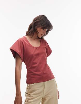 & Other Stories - Schweres T-Shirt in Dunkelrot mit weiten Ärmeln