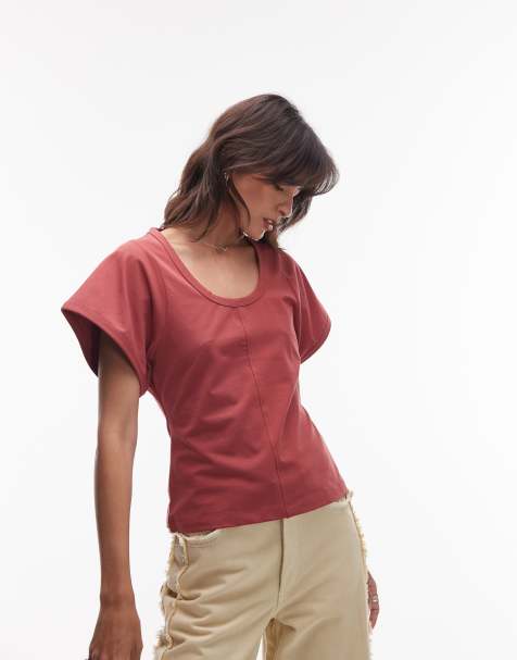 & Other Stories – Schweres T-Shirt in Dunkelrot mit weiten Ärmeln - view 1