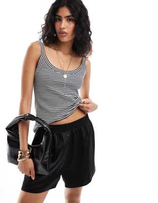 & Other Stories scoop neck mini ribbed tank top in white and black yarn dye stripes-Multi