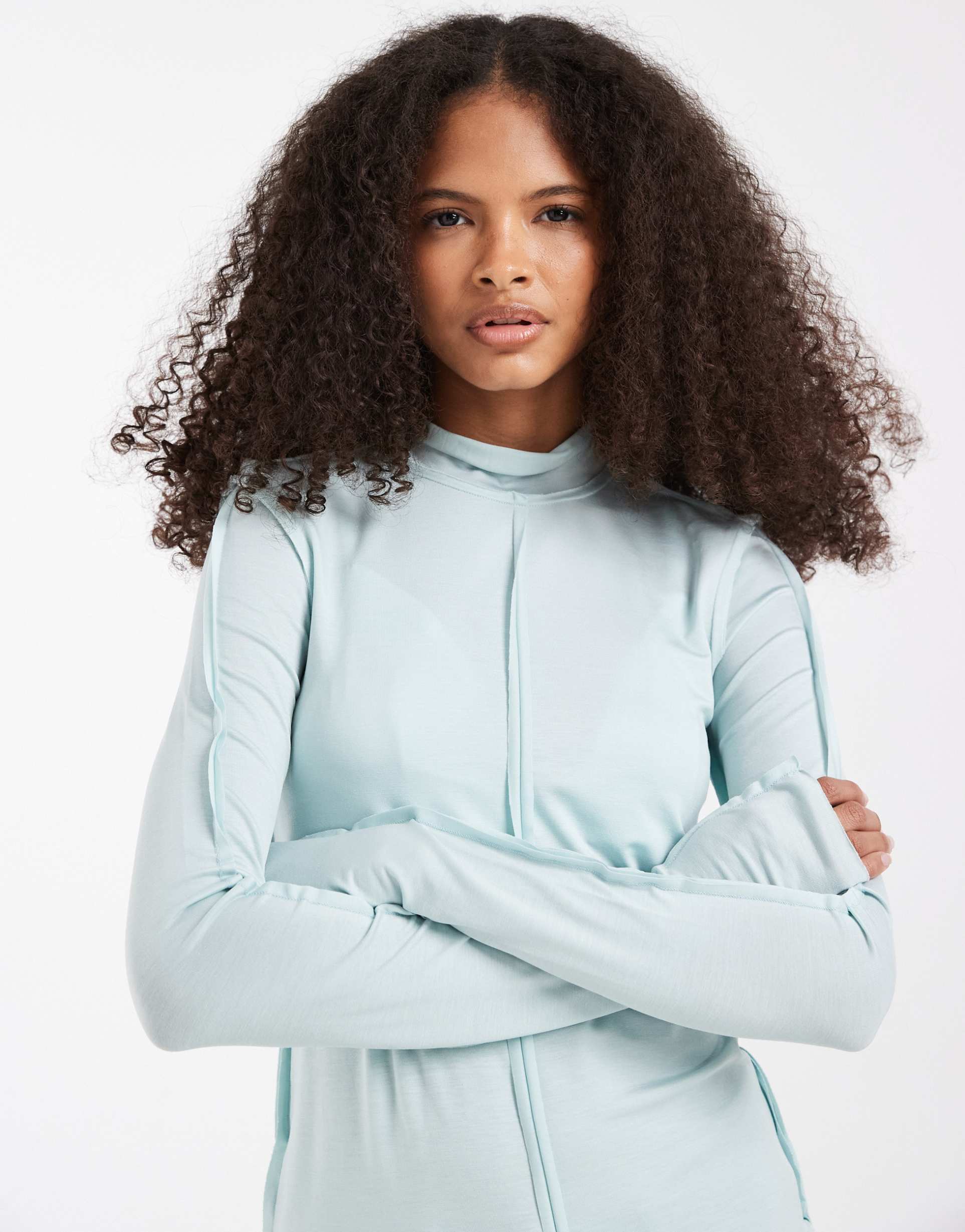 & other stories seam detail high neck top in dusty blue