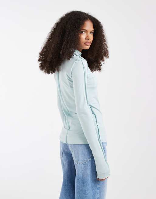 & Other Stories seam detail high neck top in dusty blue, 2 of 4