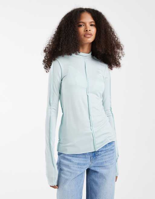 & Other Stories seam detail high neck top in dusty blue, 4 of 4