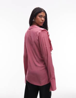 & Other Stories Semi Sheer Blouse With Asymmetric Ruffle In Pink