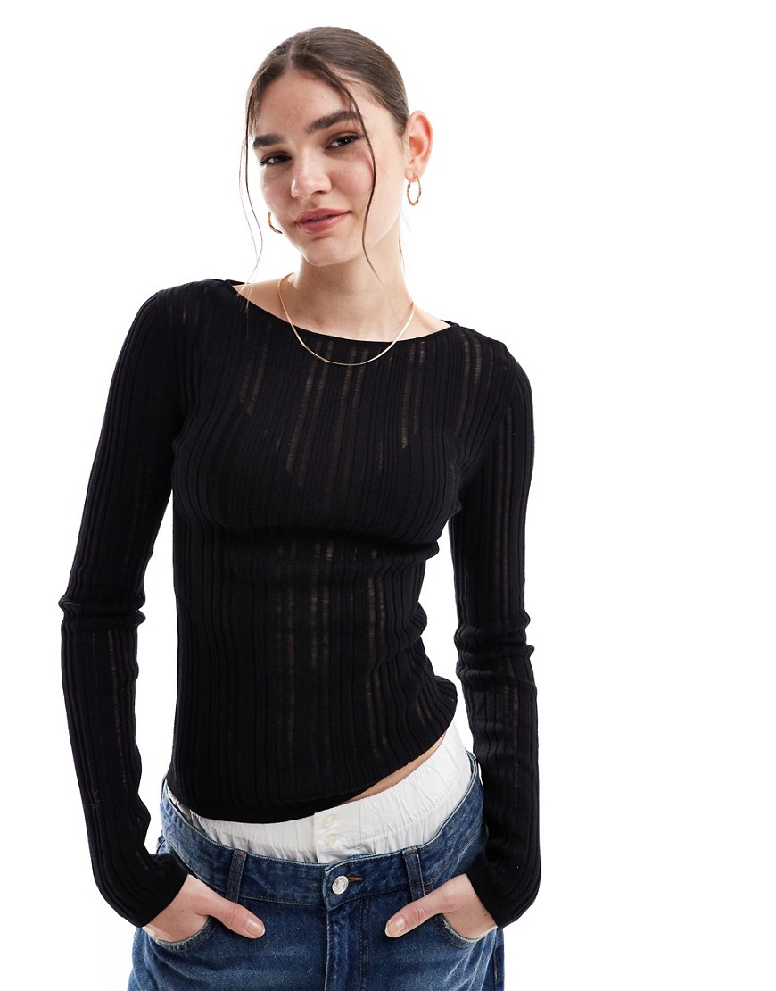 & Other Stories semi sheer fine knit top in black