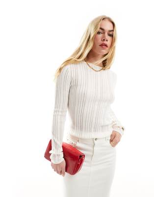 & Other Stories semi sheer fine knit top in off-white