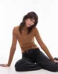 [Other Stories] & Other Stories semi sheer jersey top with mock neck and seam detail in light brown XS Light brown