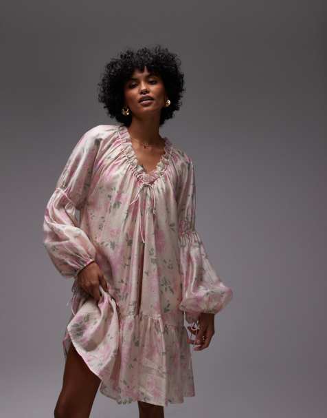 & Other Stories semi sheer mini dress with volume sleeves in floral print - view 1