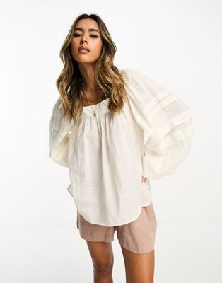 & Other Stories semi sheer volume blouse in off white - ASOS Price Checker