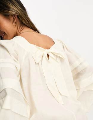 & Other Stories semi sheer volume blouse in off white