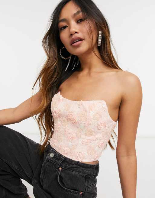  Other Stories sequin and lace bustier top in pink