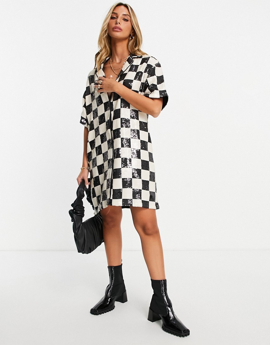 & Other Stories sequin dress in check-Multi