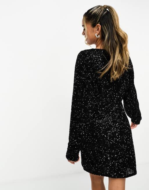 Other Stories sequin mini dress in black ASOS