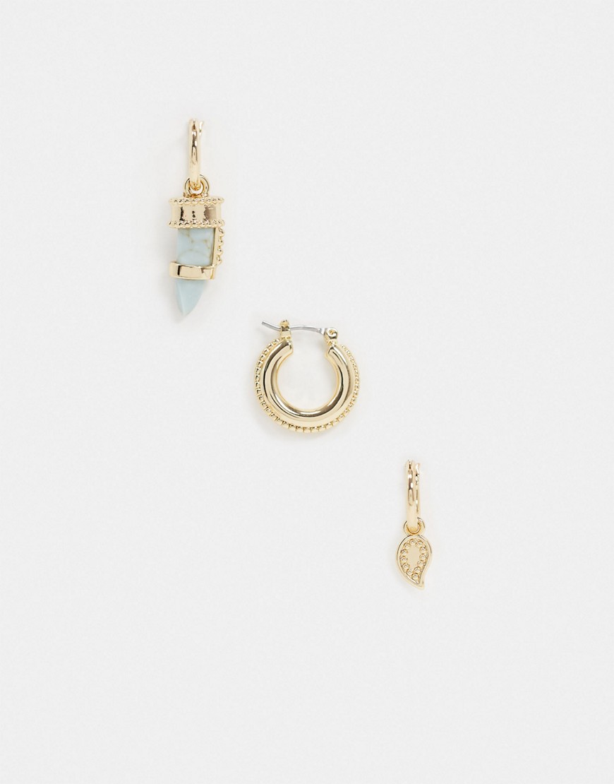 & Other Stories - Set van 3 verschillende oorbellen met hanger en cuff in goud
