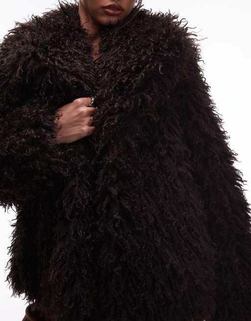 & Other Stories shaggy faux fur jacket in brown