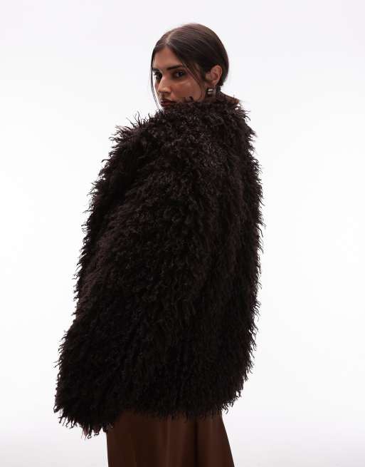 & Other Stories shaggy faux fur jacket in brown