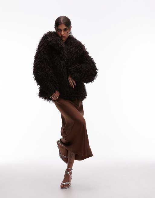 & Other Stories shaggy faux fur jacket in brown
