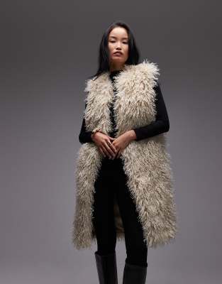& Other Stories Shaggy Faux Fur Long Line Gilet In White