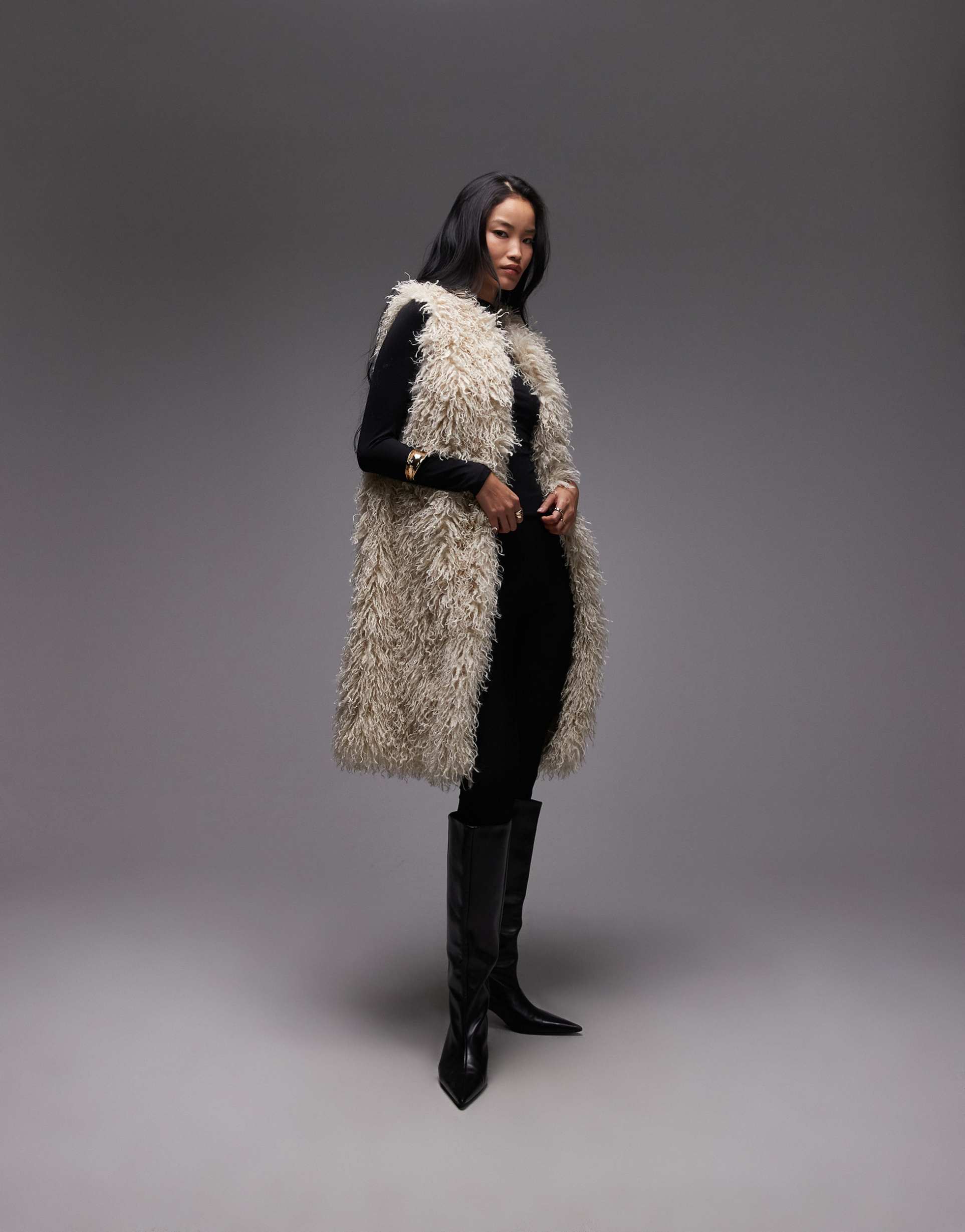 & other stories shaggy faux fur long line vest in off white