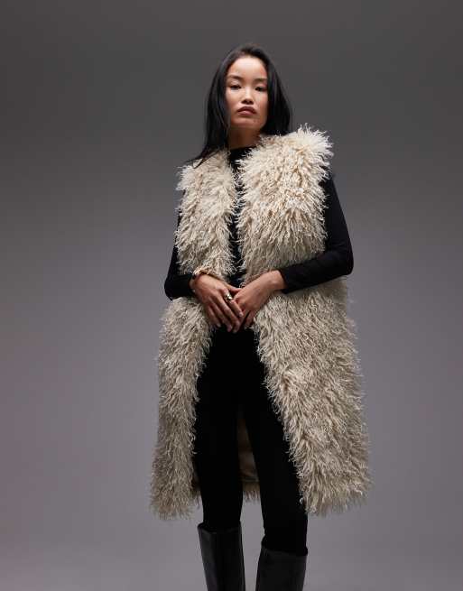 Other Stories shaggy faux fur longline vest in off white ASOS