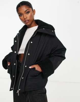 & Other Stories shearling trim jacket in black