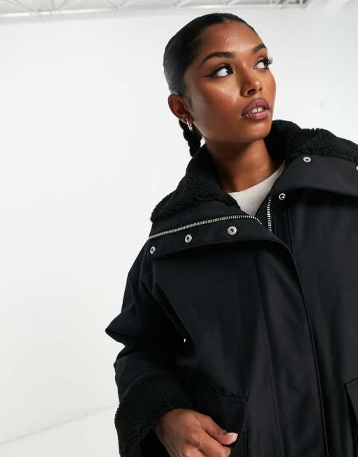 & Other Stories shearling trim jacket in black | ASOS