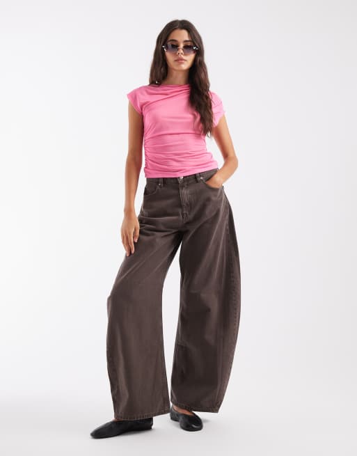 & Other Stories sheer asymmetric ruched one shoulder top in bright pink, 3 of 4