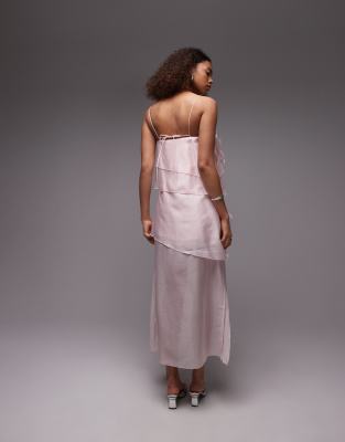 & Other Stories Sheer Chiffon Maxi Dress With Layers And Flower Applique In Pink