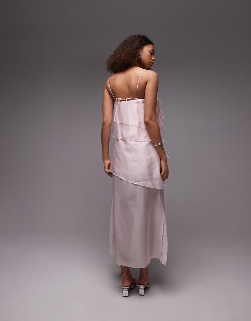 & Other Stories sheer chiffon maxi dress with layers and flower applique in  pink