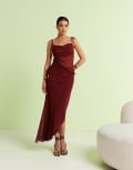 [Other Stories] & Other Stories sheer chiffon maxi skirt with volume hem in burgundy-Red 42 BURGUNDY