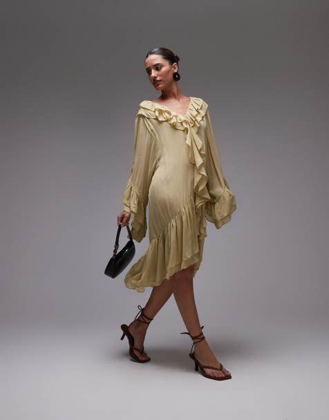 & Other Stories sheer chiffon mini dress with ruffles and tiered hem in buttermilk yellow - view 1