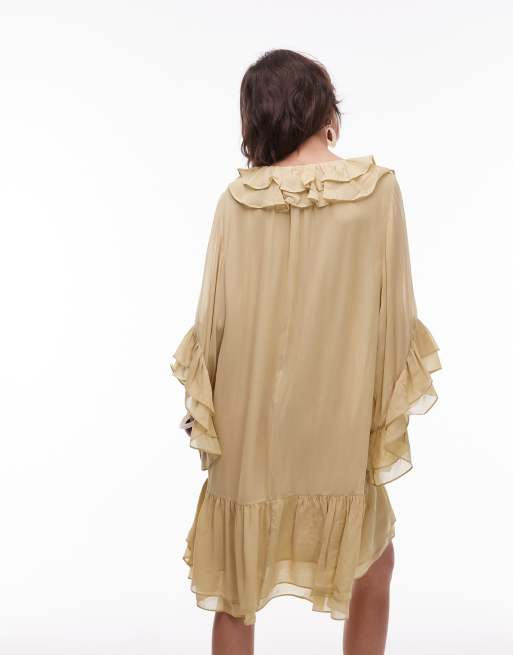 & Other Stories sheer chiffon mini dress with ruffles and tiered hem in buttermilk yellow