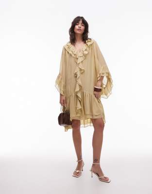 & OTHER STORIES SHEER CHIFFON MINI DRESS WITH RUFFLES AND TIERED HEM 
